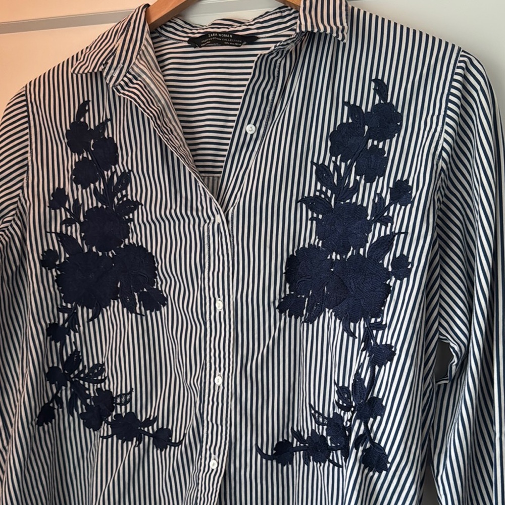 Navy Floral Striped Zara Shirt